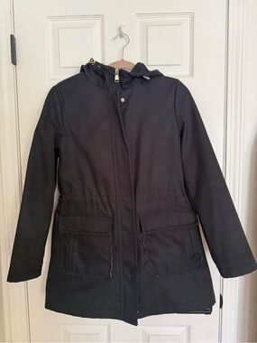 Kate Spade New York Black Hooded Rain Jacket Pink Satin Lining Size Small
